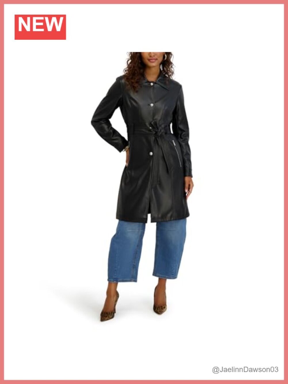 Faux Leather Single Breasted Trench Coat Belted Casual Jacket